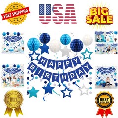 Birthday Decorations, Happy Birthday Banner with Honeycomb Balls, Stars Hangi…