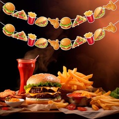 SHADOAMP 3pcs Fast Food Theme Garland Banner, 3.38 x 3.42 inches, Mixed