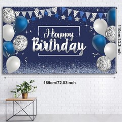Memorable Happy Birthday Backdrop – Glittery Stars & Gifts Design, 72.8 x 43.3