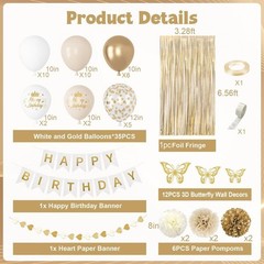 White and Gold Birthday Decorations for Women Girls, Gold White Sand Confetti…