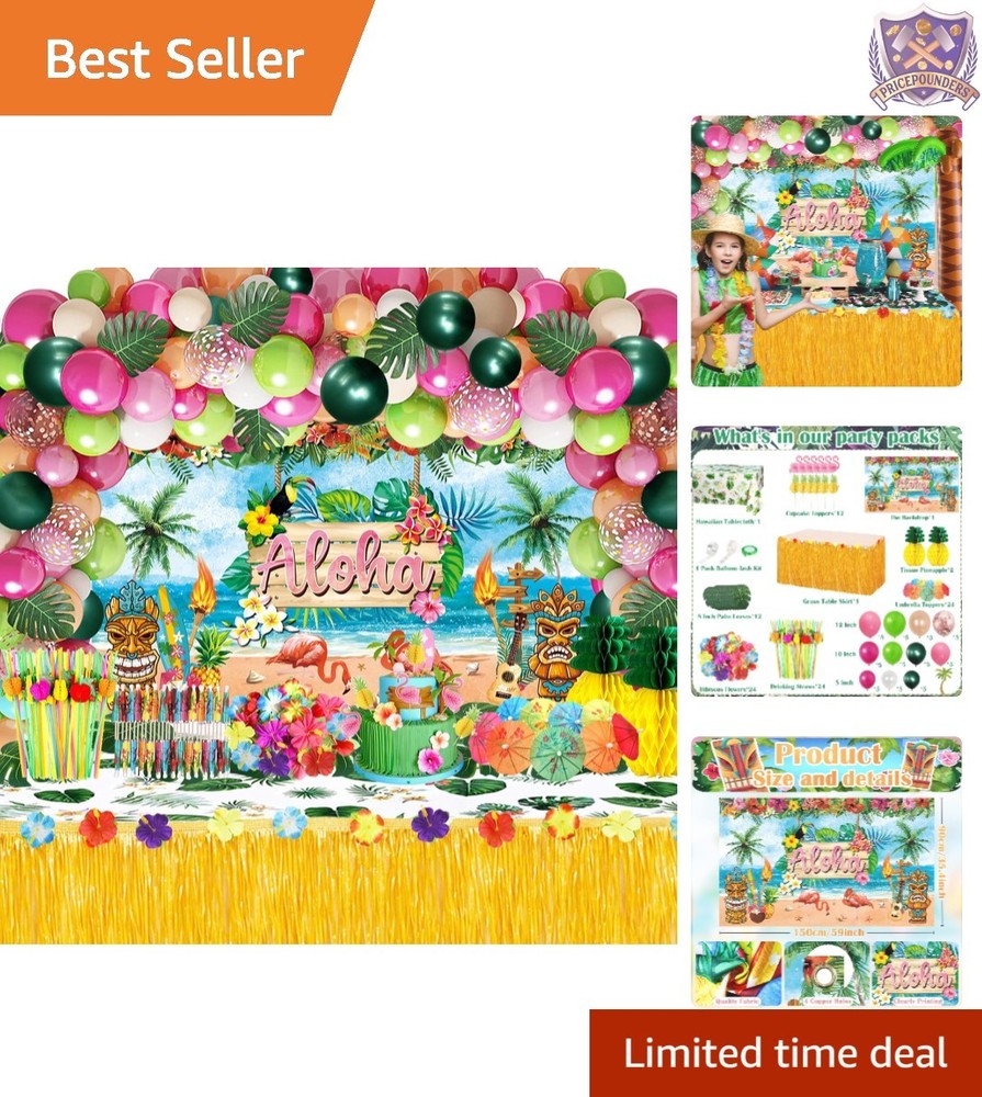 Hawaiian Luau Party Decor Set 161 Pcs Tropical Summer Backyard Bash Supplies