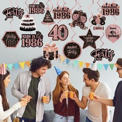 16pcs 40th Birthday Party Decorations, Rose Gold Hanging Swirls Set, Vintage …