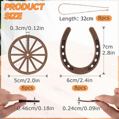 16Pcs Mini Horseshoes Wagon Wheel Decor, Lucky Western Theme Party Decorations w