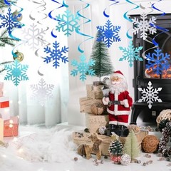 20 Pcs Winter Snowflake Hanging Swirls Decorations – Snowflake Blue Silver
