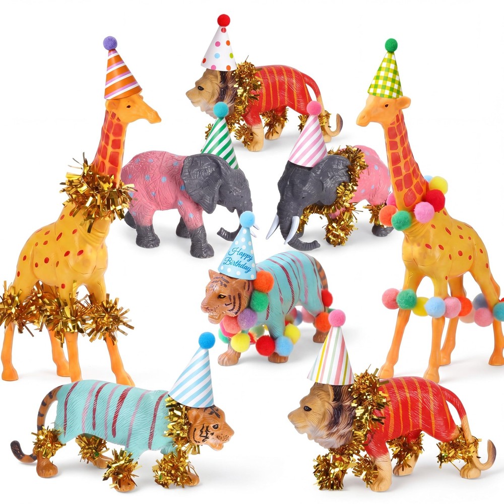 Novabright 8 Pcs Jungle Animal Cake Toppers Animal Clothes Party Birthday Clo…
