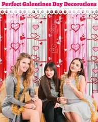 2 PCS Foil Fringe Curtains 3.3×6.6 Ft Red Pink Silver Tinsel Streamer