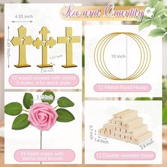 Classic Baptism Decoration Kit: 12 Wooden Crosses, Floral Hoops & 24 Roses