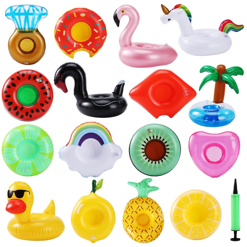 Inflatable Drink Holder 16 Pack,Pool Drink Holder Floats for Parties,Floating…