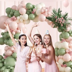 Pink and Green Balloon Arch Kit with Sand White Sage Green and Pink Balloons …