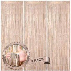 3 Pack 3.3 x 8.2 ft Laser Champagne Foil Fringe Backdrop 23 Laser Champagne