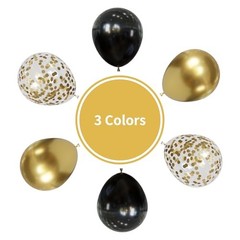 Black and Metallic Gold Balloons Set, 50PCS 12 Inch Confetti Black and Gold