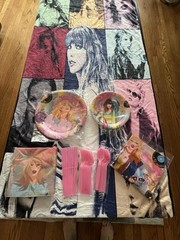 Taylor Swift Happy Birthday Party Supply Lot Plates, Utensils, Cloth, Towel New