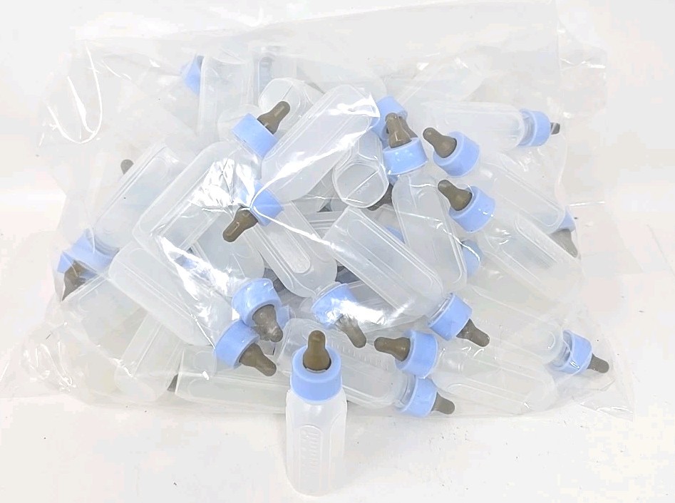 62 Baby Shower Toy 3″ Baby Bottles Mini Plastic Baby Blue Mini Plastic NOS