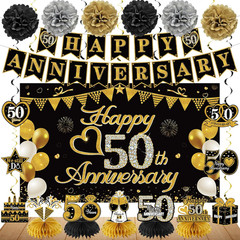 Happy 50Th Anniversary Decorations Kit, Black Gold 50Th Wedding Anniversary Part