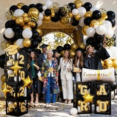 Black & Gold Graduation Party Decorations – 2026 Grad Balloons, Boxes, Arch & Co