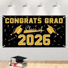 2026 Graduation Decorations – Black Gold 32.7 inches x 65 inches,