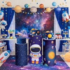 Mindsoft Set Of 3 Outer Space Spandex Cylinder Stand Covers For Party Planet
