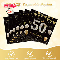 41Pcs 50th Birthday Decorations for Men Women, Black Gold 50 Year Old