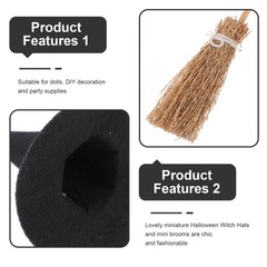 Mini Felt Witch Hats Halloween Gnome Hats Broom Decor Set