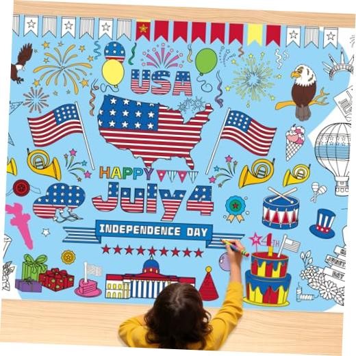4th of July Coloring 72″ x 32″ (Rectangular) Blue-4th of July