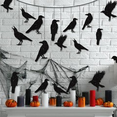 40pcs Glitter Black Crow Halloween Decorations Bird Raven Hanging