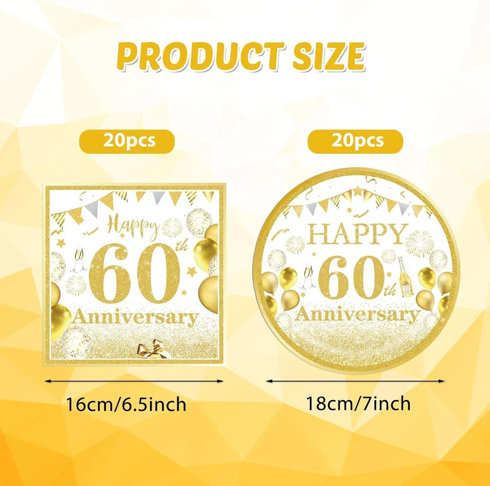 40PCS Gold Birthday Decorations 60th Theme Birthday Party Tableware1965 Party Su