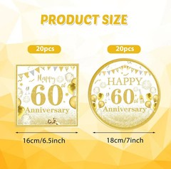 40PCS Gold Birthday Decorations 60th Theme Birthday Party Tableware1965 Party Su