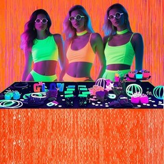 2 Pack Orange Neon Table Skirt 108 X 29.5 Inches – Glow in The Dark Party