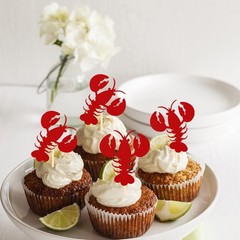 24 Pack Crawfish Cupcake Toppers Red Glitter Lobster Cupcake Food Picks Brida…