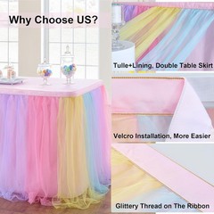 72in Rainbow Tulle Table Skirts Rectangle Tables 6/4ft 2-Layer Pastel Color