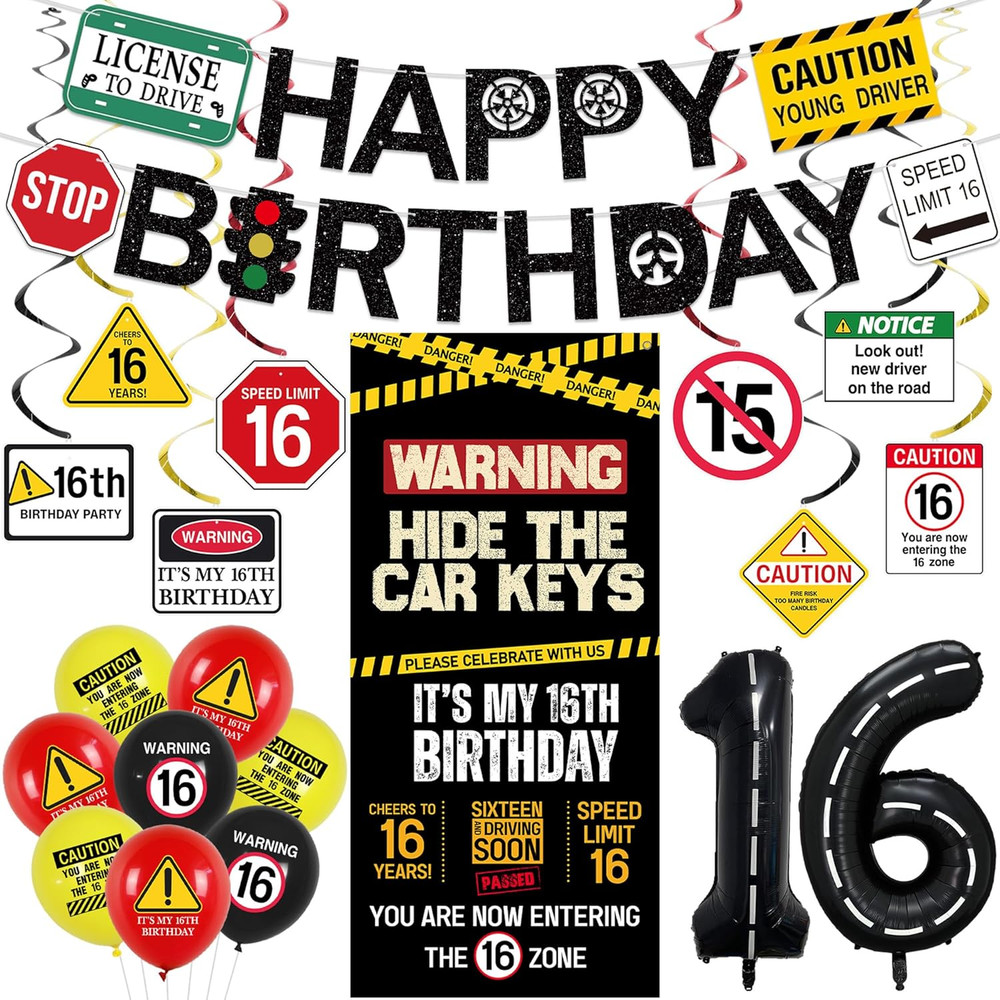 16Th Birthday Decorations Boys Girls, Hide the Car Keys Happy 16Th Birthday Bann