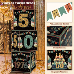 3 Pieces Vintage 1976 Birthday Decorations Boxes with 2 Banners 50Th Retro Birth
