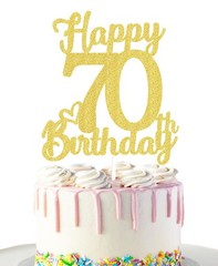 70 Birthday Cake Toppers – Gold Glitter, Seventy Cake Topper, 70th Birthday D…