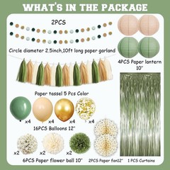Sage Green Gold Party Decorations, 45Pcs Kit Balloons Paper Pompoms Tassel Ga…