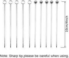 10 Pack Stainless Steel Cocktail Picks, Reusable Fruit Sticks Metal Martini
