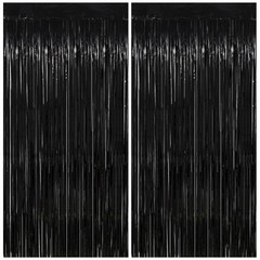 Black Streamers Party Decorations 2 Pack 3.2×8.2 Ft Foil Fringe Backdrop Props