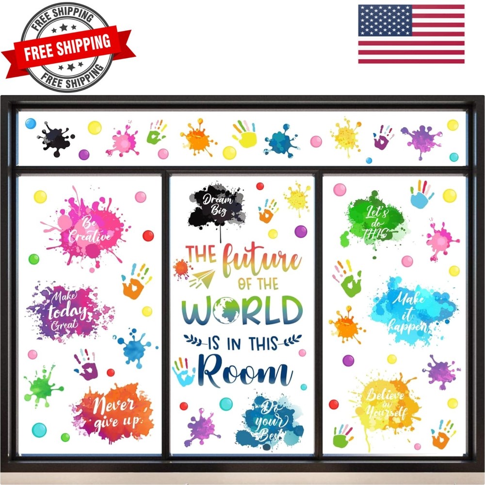 151 Pcs Inspirational Quotes Window Clings Colorful Ink Splatter Splotches Ha…