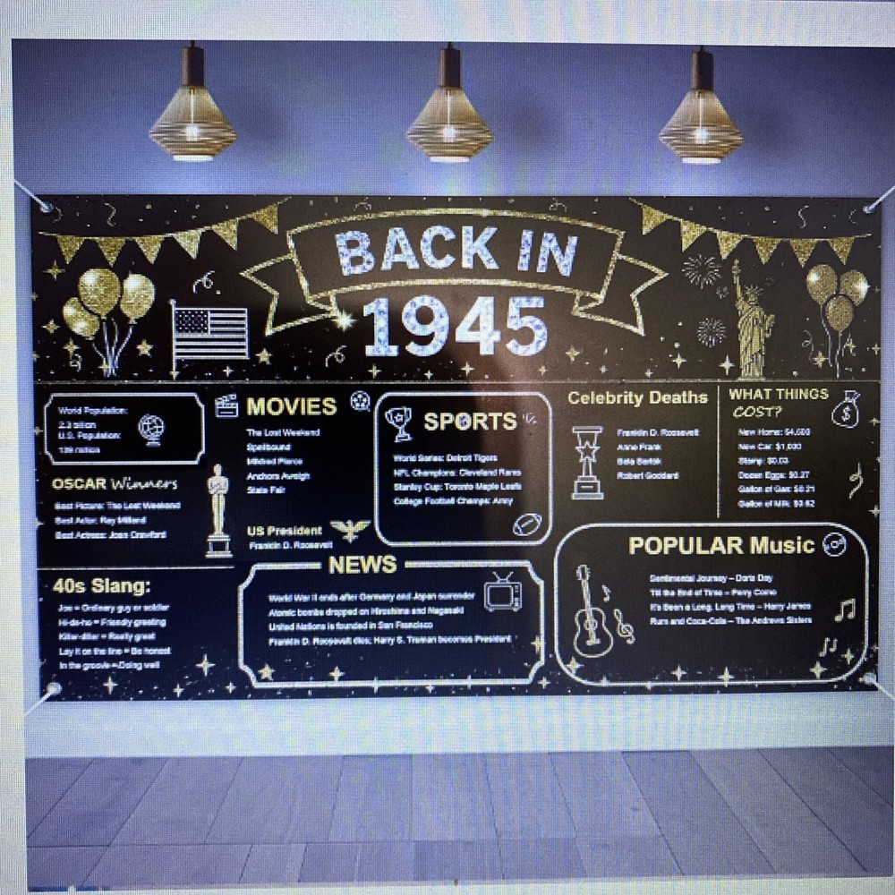 Back in 1945 Backdrop Banner 71 x 43 preowned excellent