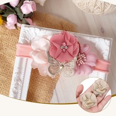 12Pcs 2″ Chiffon Flowers with Rhinestone Pearl Sewing Fabric Flowers, Beige