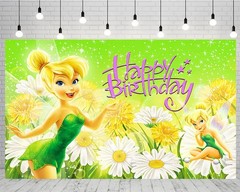 GREEN Tinkerbell Backdrop Birthday Party Supplies Fairy Photo Background Decor