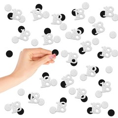 200 PCS Number 18 Confetti 18th Birthday Table Black Silver Dots Scatters