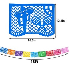 Mexican Party Decoration, 18 Feet Plastic Papel Picado Fiesta Banner Colorful