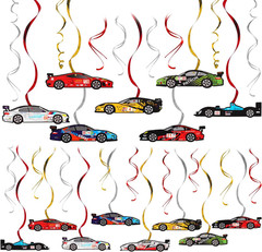 Racing Car Party Foil Swirls Streamers Photo Booth Props Kit – 30 Pcs Room Hangi