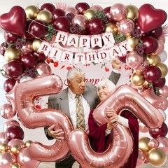 Burgundy Birthday Decorations, Burgundy Rose Gold White Balloons Happy