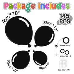 145pcs Black Balloons Different Sizes 18″ 12″ 10″ 5″ Black Latex Balloon Garl…