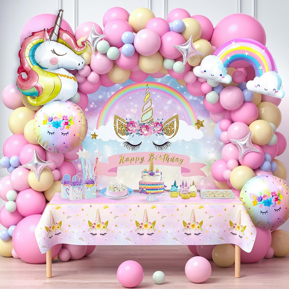 Decoracion De Unicornio Arcoiris Para Cumpleaños Globos Fondos 142 Piezas Niñas