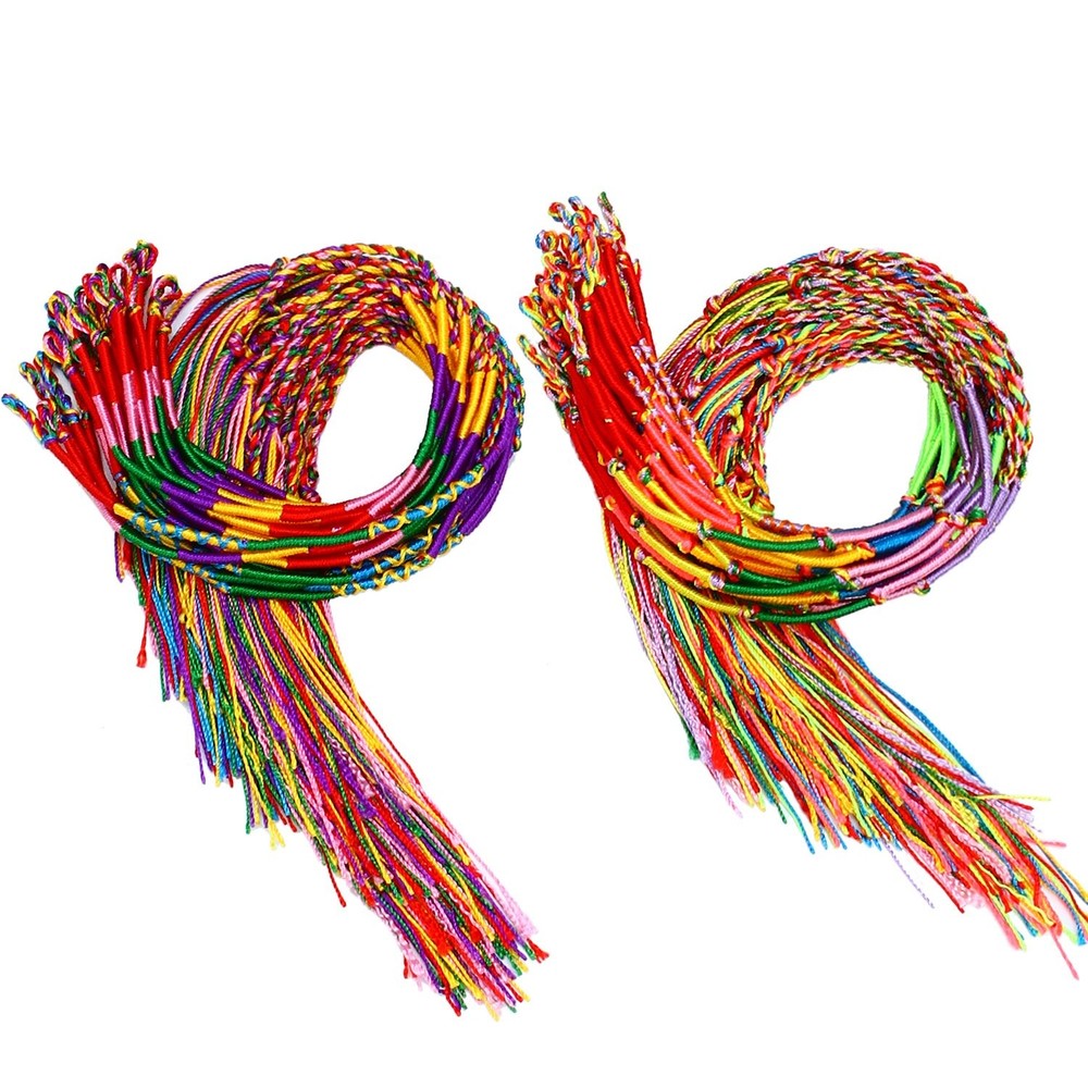 100 Pieces Handmade Braided Bracelets Assorted Colors Friendship Cords Thread