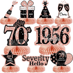 9Pcs 70Th Birthday Decorations Honeycomb Centerpieces for Women, Rose Gold Pink