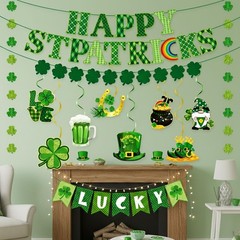 64Pcs St Patricks Day Decorations Kit Shamrock Lucky Banner Garlands Clover Hang