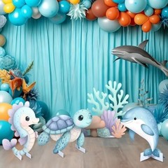 4 Pcs Under the Sea Party Decorations Set – Turtle, Seahorse, Dolphin Cutouts fo